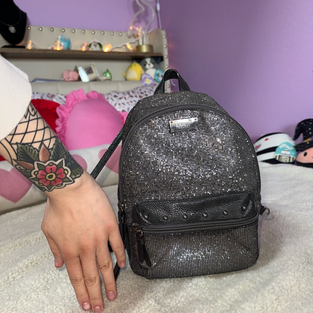 Victoria's Secret Black and Silver Sparkle Backpack